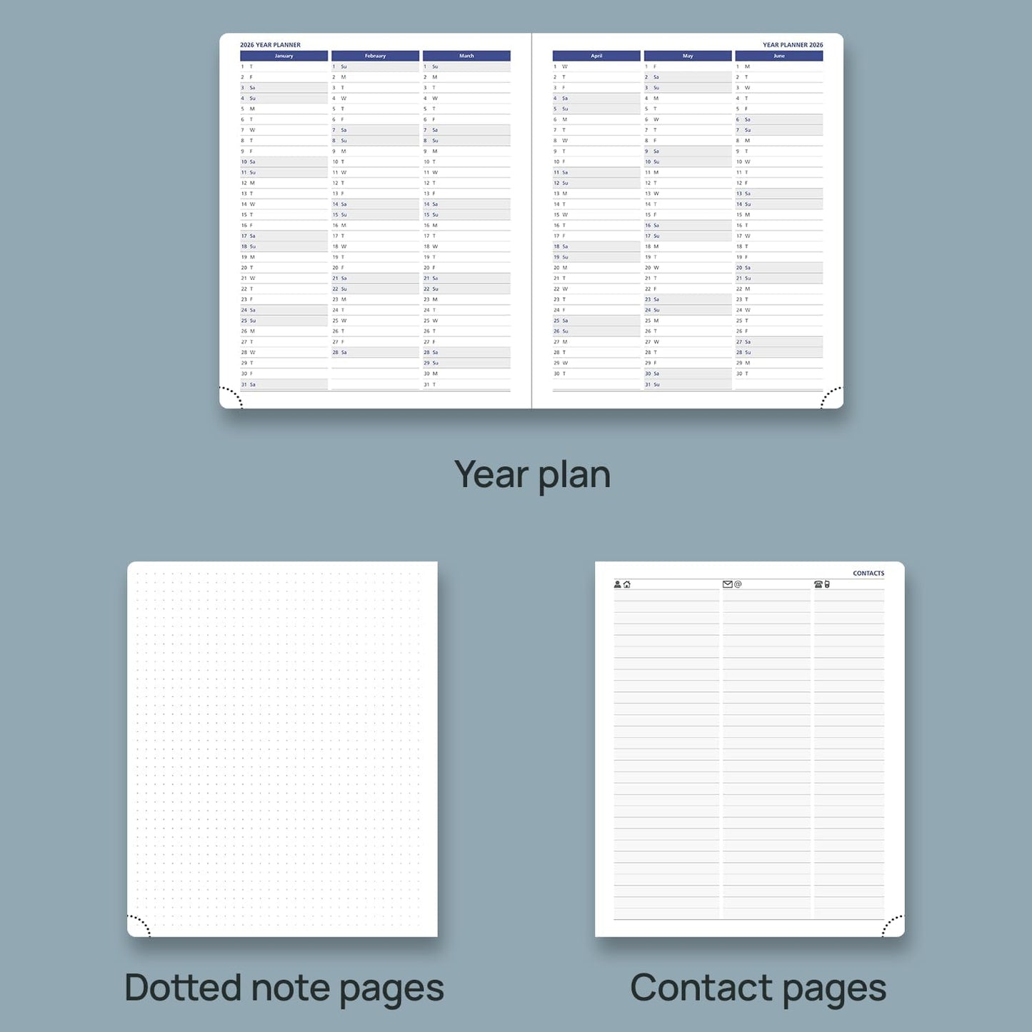 POPRUN Weekly Planner 2025-2026, 7.25'' x 8.5'', 15-Minute Hourly Appointment Book (July 2025-June 2026) with PU Leather Softcover, Monthly Tabs, Inner Pocket - Pacific Green