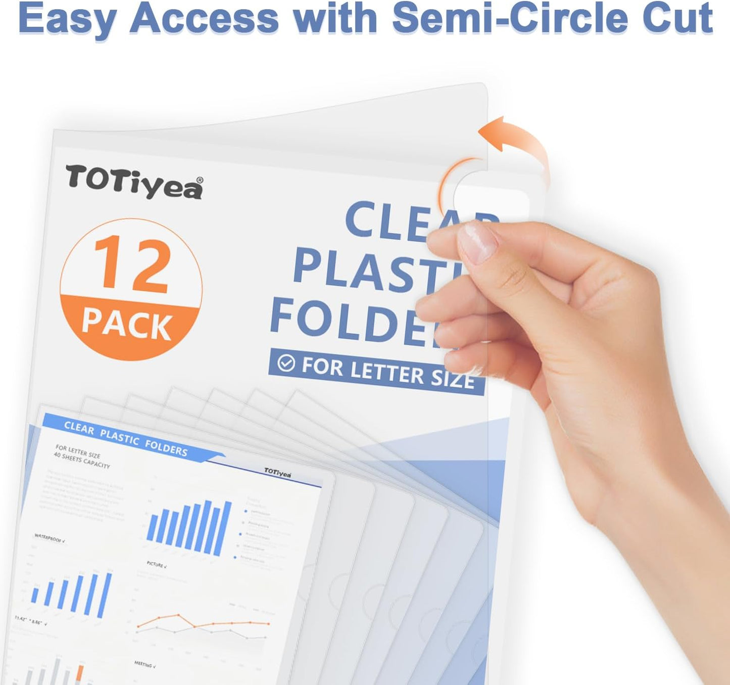 TOTiyea 12 Pack Clear Folder, Plastic L-Type Folders, Clear Copy Safe Project Pocket, Fits Letter Size 8.5x11 Paper, Transparent