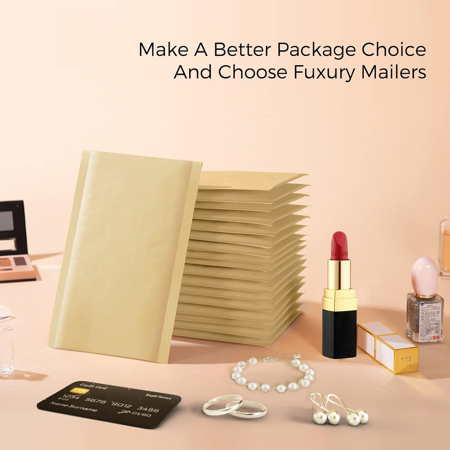 Fuxury Kraft Bubble Mailer 4x8 Inch 50 Pack,Strong Adhesion Padded Envelopes,Self Seal Bubble Envelopes, Waterproof Cushioned Mailers Packaging for Small Business，Bulk #000 Brown