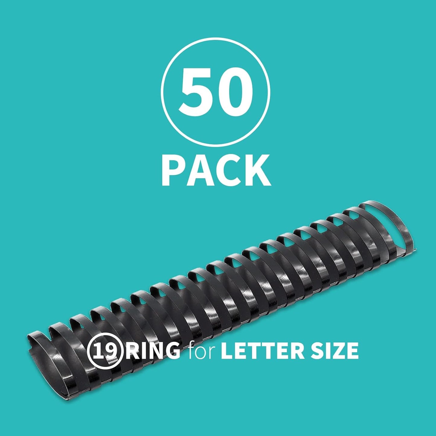 Binditek 50 Pack Plastic Binding Comb Spines, 2 Inch Diameter, 450 Sheet Capacity, 19 Ring, for Letter Size, Black, for Students and Coworkers