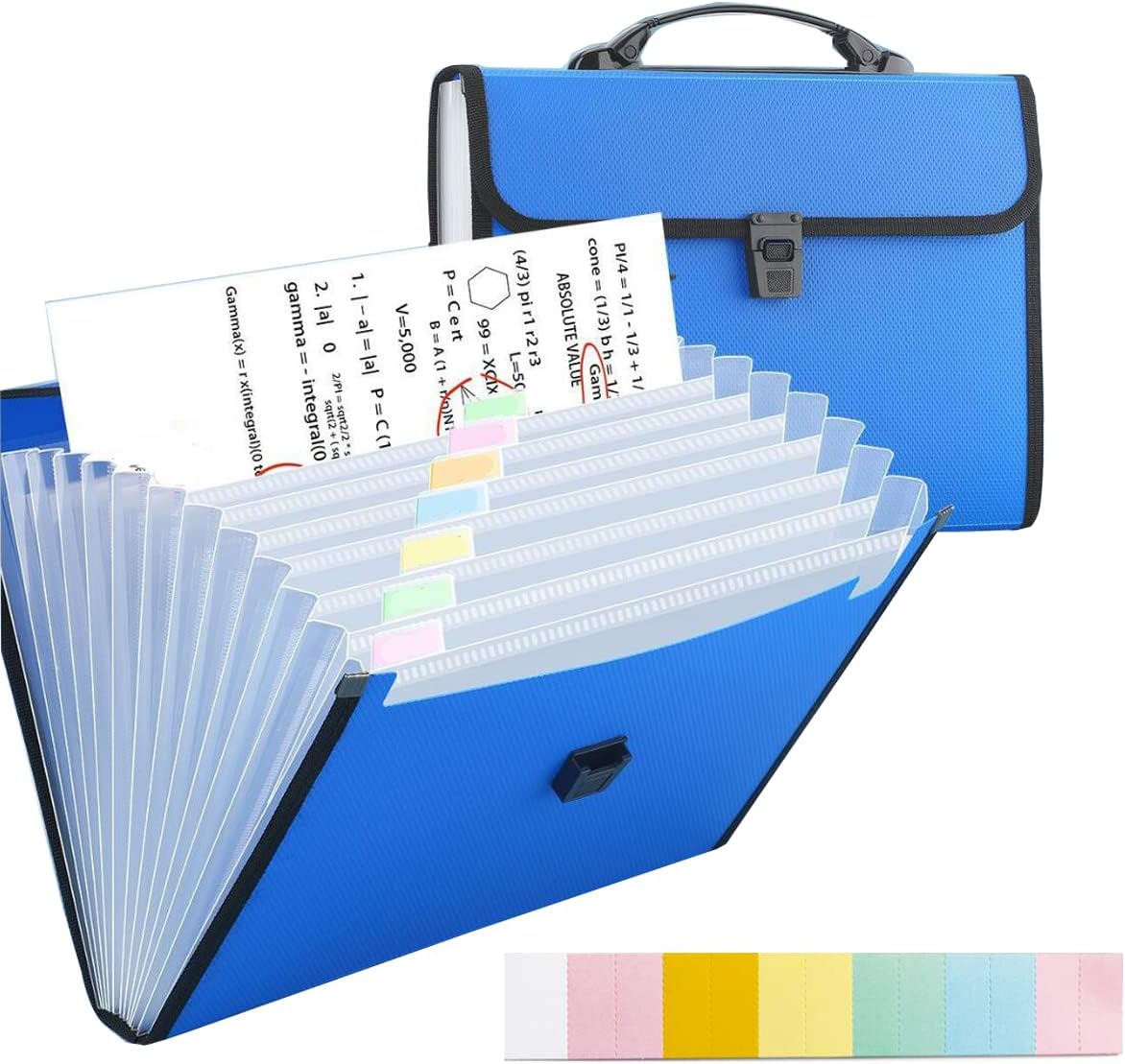Extra Large Legal Size/Foolscap 12 Pockets Accordion File Organizer with Handle, TRANBO Portable Expanding File Folder, Expandable Plastic Document Organizer for Travel School Office - Blue
