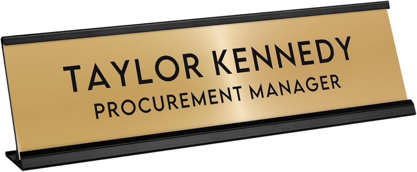Custom Engraved Desk Plate | Personalized with your Name and Title | Perfect Decor for Office, Business, or Home | Multiple Font and Color Options | 2x8" or 2x10" (Gold w/Black Letters, 2x8")