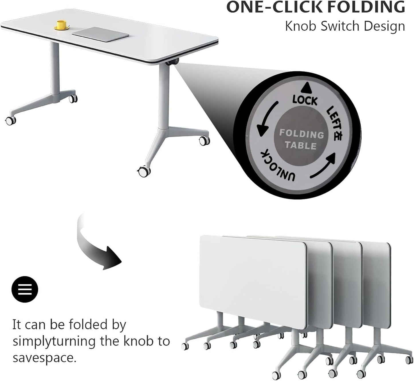 Conference Table Folding Conference Table, Modern Conference Room Table White Meeting Table Flip Top Large Mobile Training Tables, Mobile Training Seminar Tables for Office Classroom (6pack 55.1in)