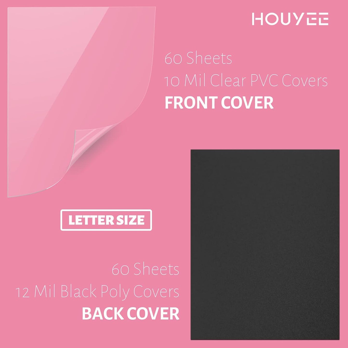 HOUYEE 120 Pack Binding Covers Set, 8.5x11 Inches, Including 60 Pcs 12 Mil Sand Plastic Texture, 60 Pcs 10 Mil Clear Binding Covers