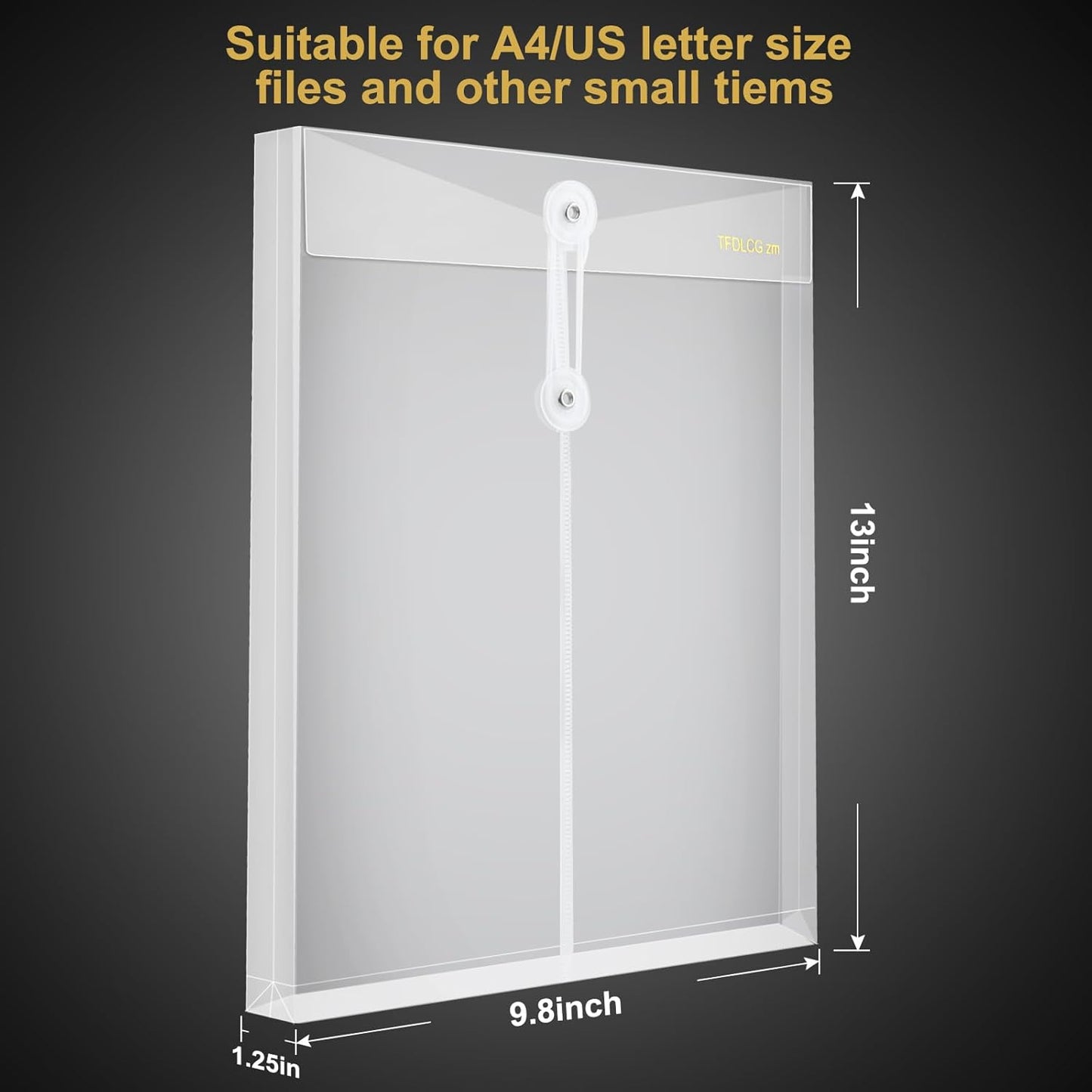 12 Pack Clear Plastic Envelopes with String Tie Closure,A4 Letter Size,TFDLCG zm Poly Reusable File Folders Project with1-1/4 Expansion,Paper Documents Organizer for Home, Office and Classroom