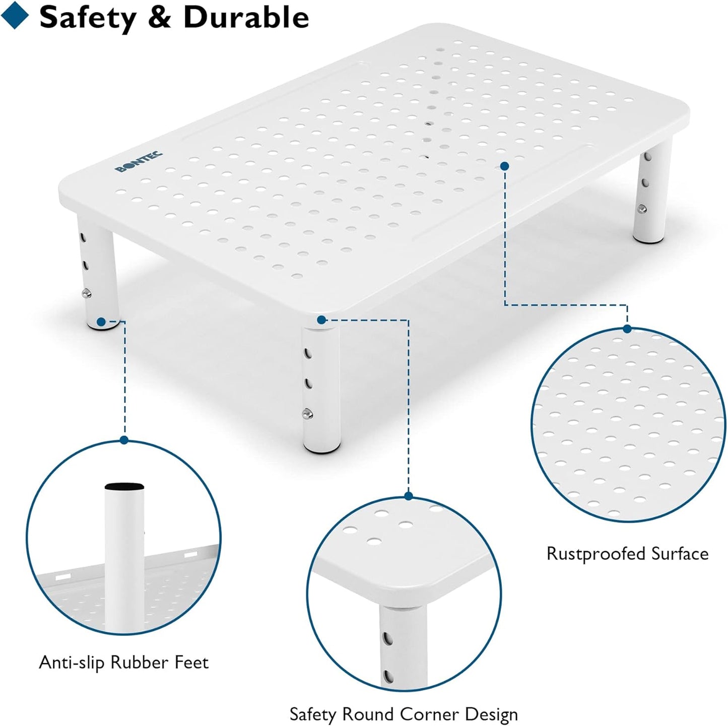 BONTEC 2 Pack 3 Height Adjustable Monitor Stand Riser with Pen Holder, Ergonomic Metal Laptop Stand with Cable Management, Desktop Stand for Computer, Printer, Monitor, Laptop, Black Steel, 14.5 in