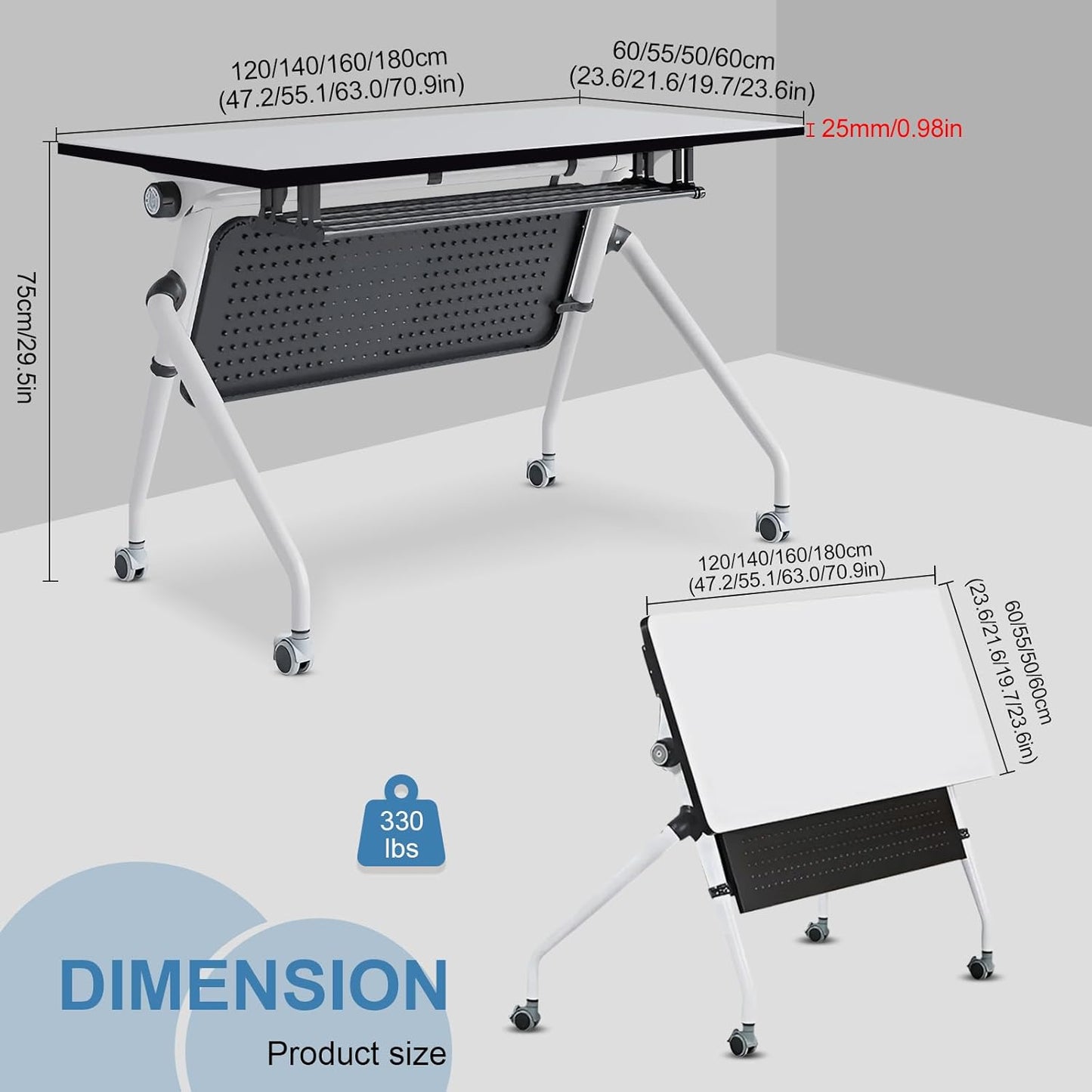 Conference Table, Folding Conference Room Tables, Mobile Training Tables with Silent Wheels, Large Rectangular Modular Seminar Table Office Computer Desks for Classroom White (4Pack L63in)