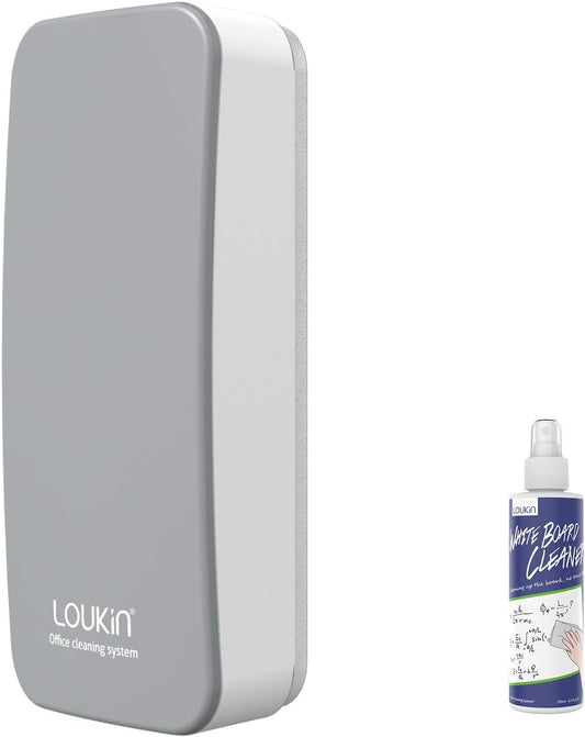 loukin Magnetic Dry Erase Eraser, Whiteboard Eraser, Glass Board Remover, 3.4 fl oz Whiteboard Cleaner Included, for Classroom, Home and Office Use (Grey)