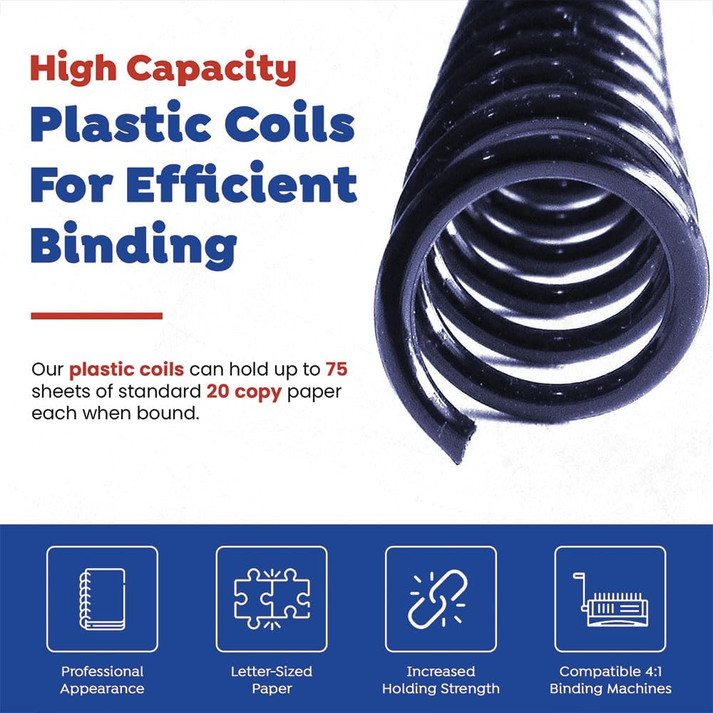 TruBind 6mm (1/4 in.) Spiral Binding Coils for Reports, Presentations and Proposals | 4:1 Pitch | 12 in. Length | Blue | 30 Sheets Binding Capacity | 100 Pack