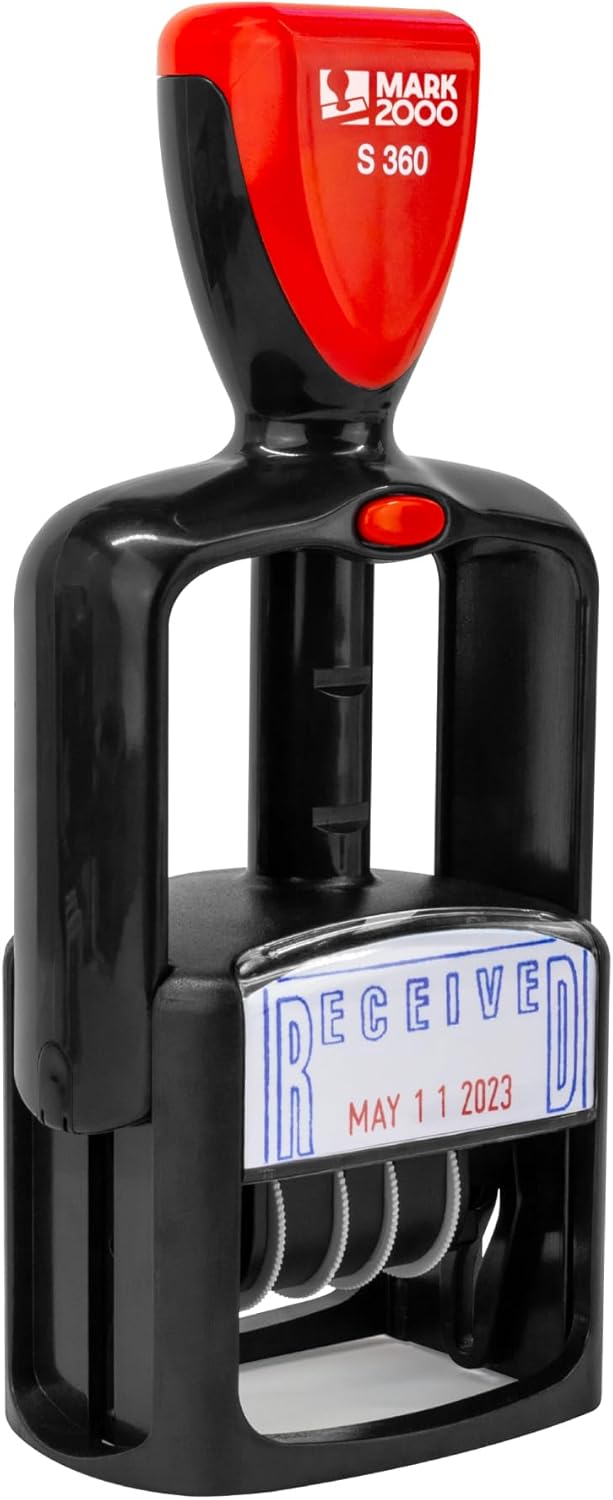 Self-Inking Rubber Date Office Stamp with Deposited Phrase - Blue Ink & Date Red Ink - 12-Year Band