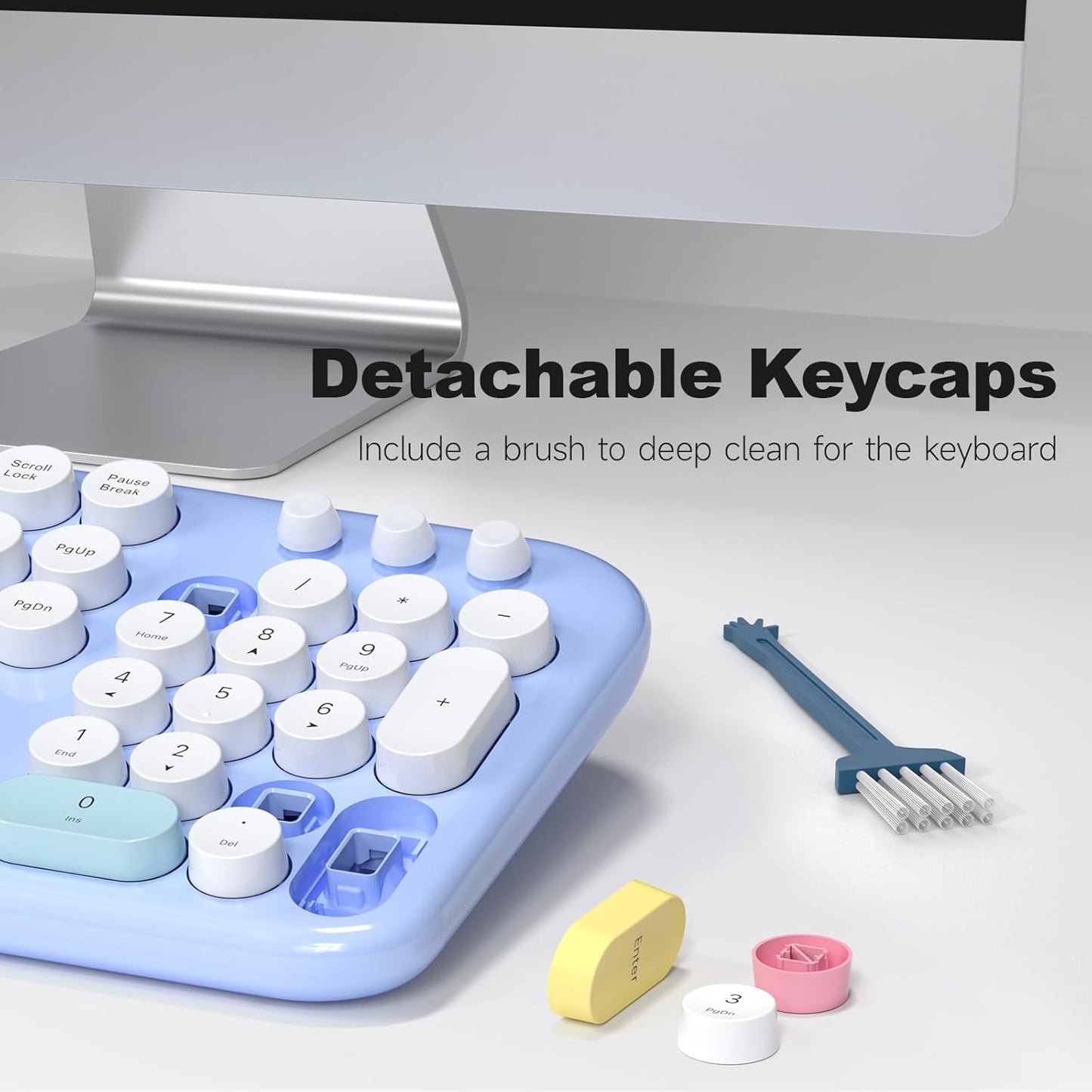 Wireless Keyboard and Mouse Combo for Windows, MOWUX 2.4G Full-Sized External Cordless Computer Keyboard, Compact Mouse, 8 Multimedia and Shortcut Keys, for PC, Laptop - Light Blue Colorful