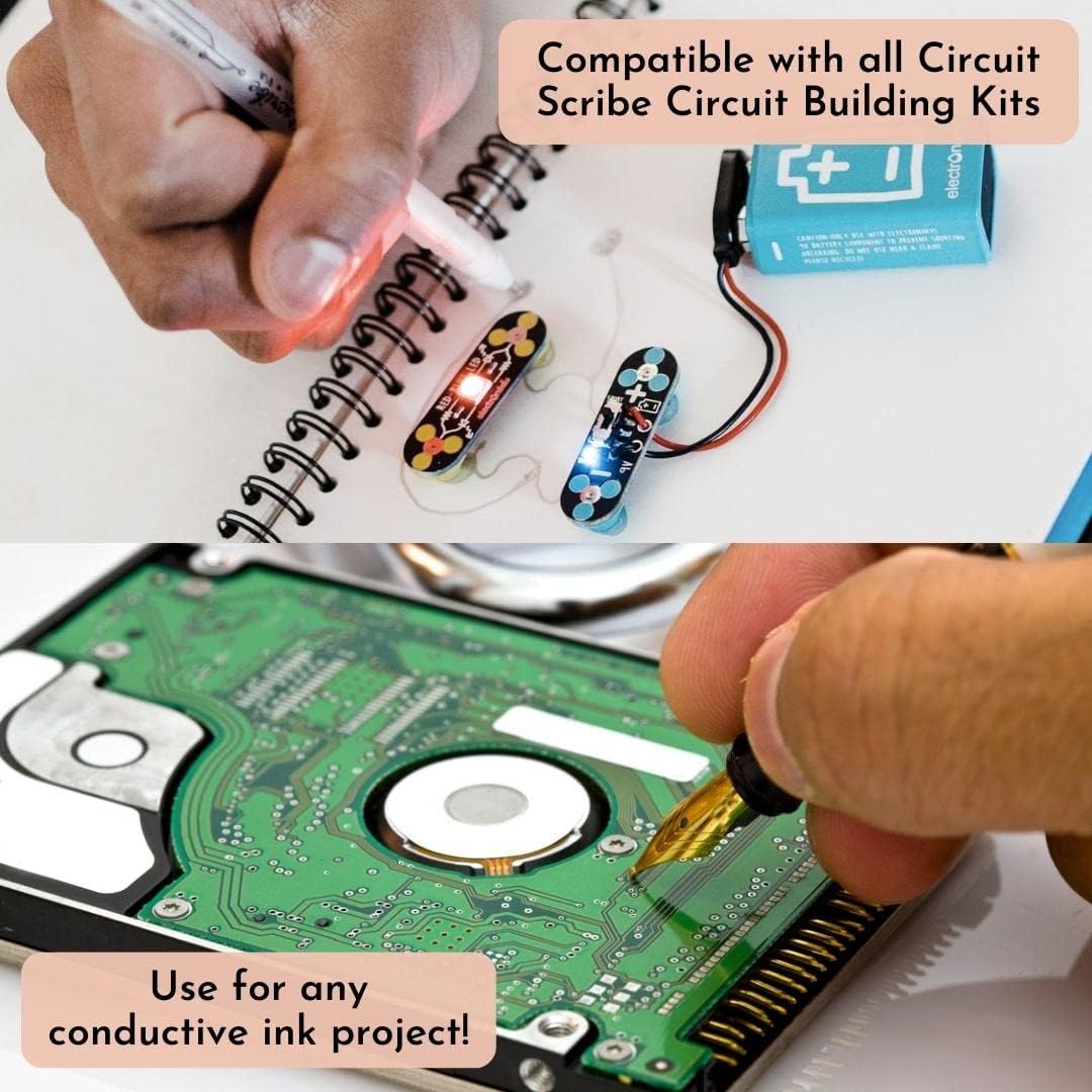 Circuit Scribe Non-Toxic Conductive Ink Pen for Kids Circuit Building Set (10-Pack) | Silver Ink Rollerball Point Pen Kit, Science Experiments, DIY Science Projects (New & Improved Formula)