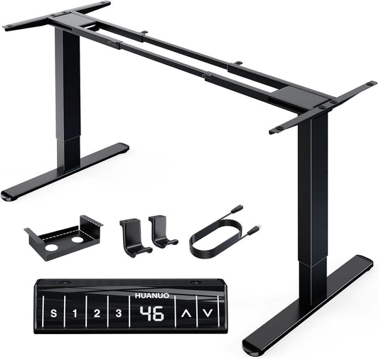 HUANUO Electric Standing Desks Frame with 265 lbs Dual Motor,Thick T-Shaped Desk Legs Made of Automotive Grade Steel,for Max 90″x31.5″ Desktop, Height Adjustable Desk Frame for Home Office, Frame Only