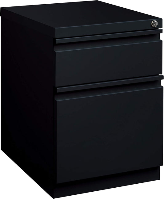 20 Inch Deep Metal 2 Drawer Box-File with Full Pull, for Home and Office, Holds Letter Width Hanging Folders Mobile Pedestal, Black