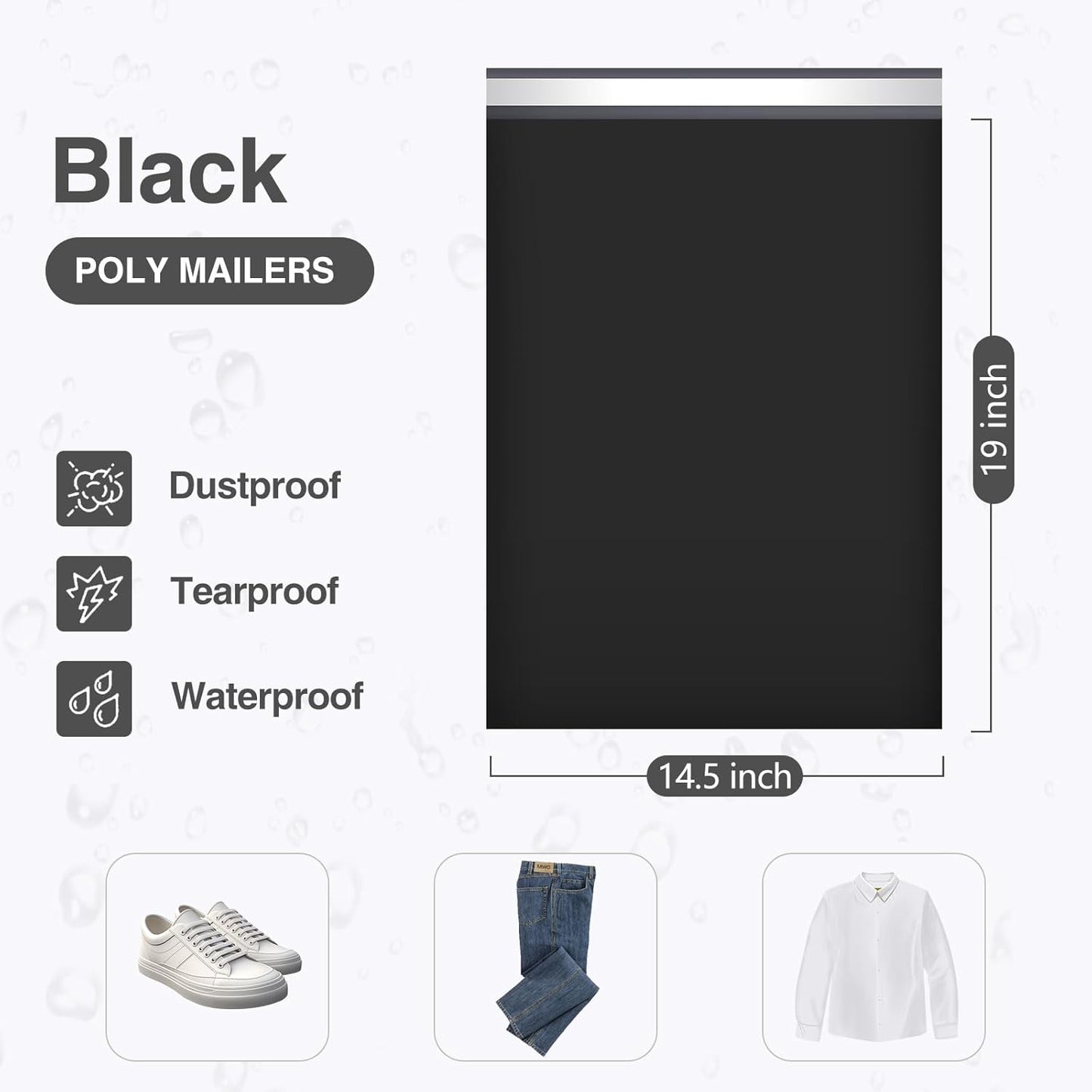 UCGOU Poly Mailers 14.5x19 Inch Black 100 Pack Large Shipping Bags #7 Strong Thick Mailing Envelopes Self Sealing Adhesive Waterproof and Tear Proof Boutique Packaging Postal for Clothing