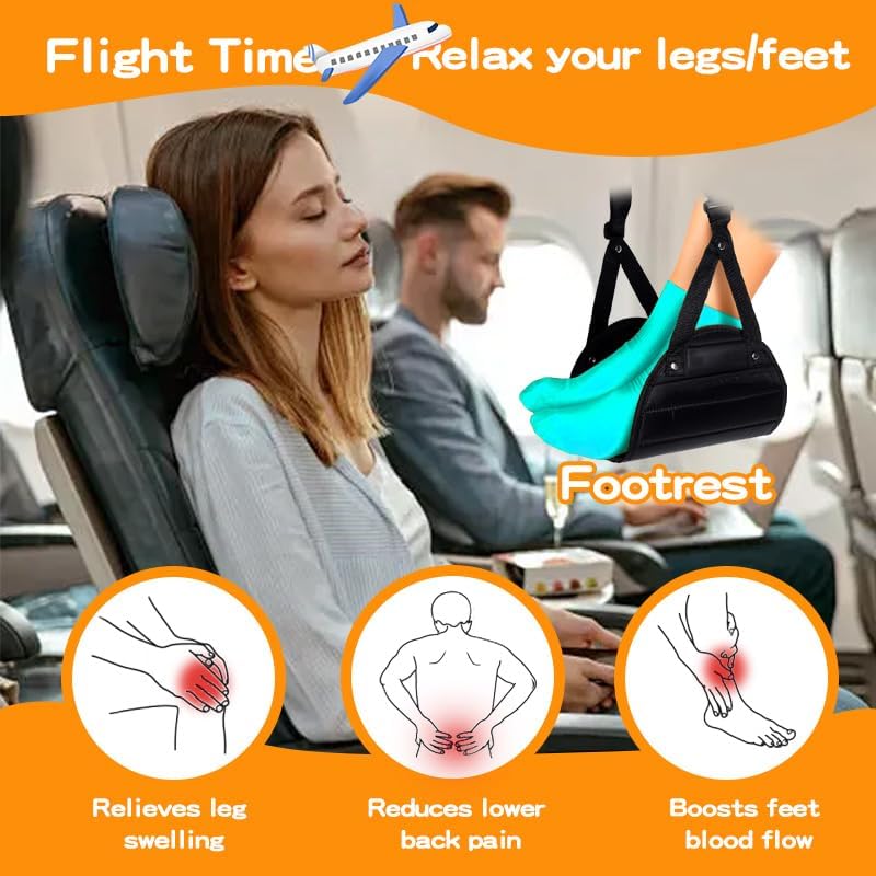 Adjustable Foot Hammock for Airplane Travel Accessories, Footrest Black, Desk Foot Hammock for Travel Airplane Comfy Foot Hanger (2pcs)