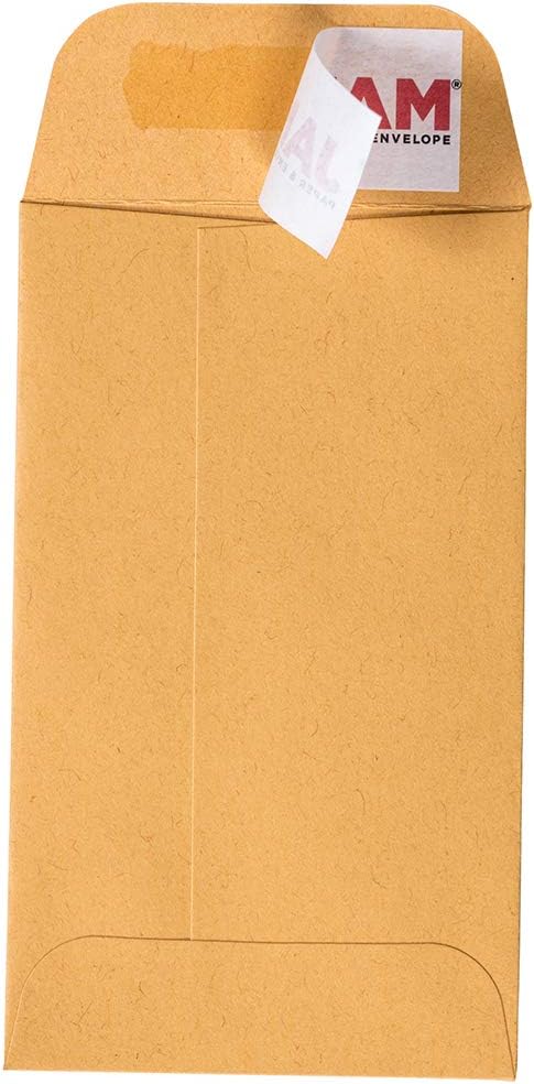JAM PAPER #3 Coin Business Commercial Envelopes with Peel and Seal Closure - 2 1/2 x 4 1/4 - Brown Kraft Manila - Bulk 250/Box