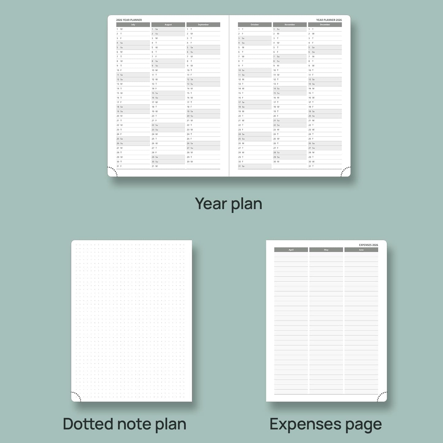 POPRUN Planner 2025-2026 (Medium - 6.5'' x 8.5'') Academic Weekly Calendar (July 2025 - June 2026) with Hourly Time Slots, Monthly Tabs, 100GSM Thick Papers, Leather Soft Cover - Blue Green