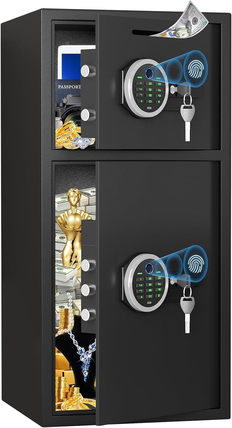 6.0 Cuft Extra Large Home Safe Box Fireproof Waterproof, Fingerprint Safe, Home Security Safes Box with Adjustable Shelf & Deposit Slot, Money Safes with Backlit Keypad & Dual Alarm for Home Office