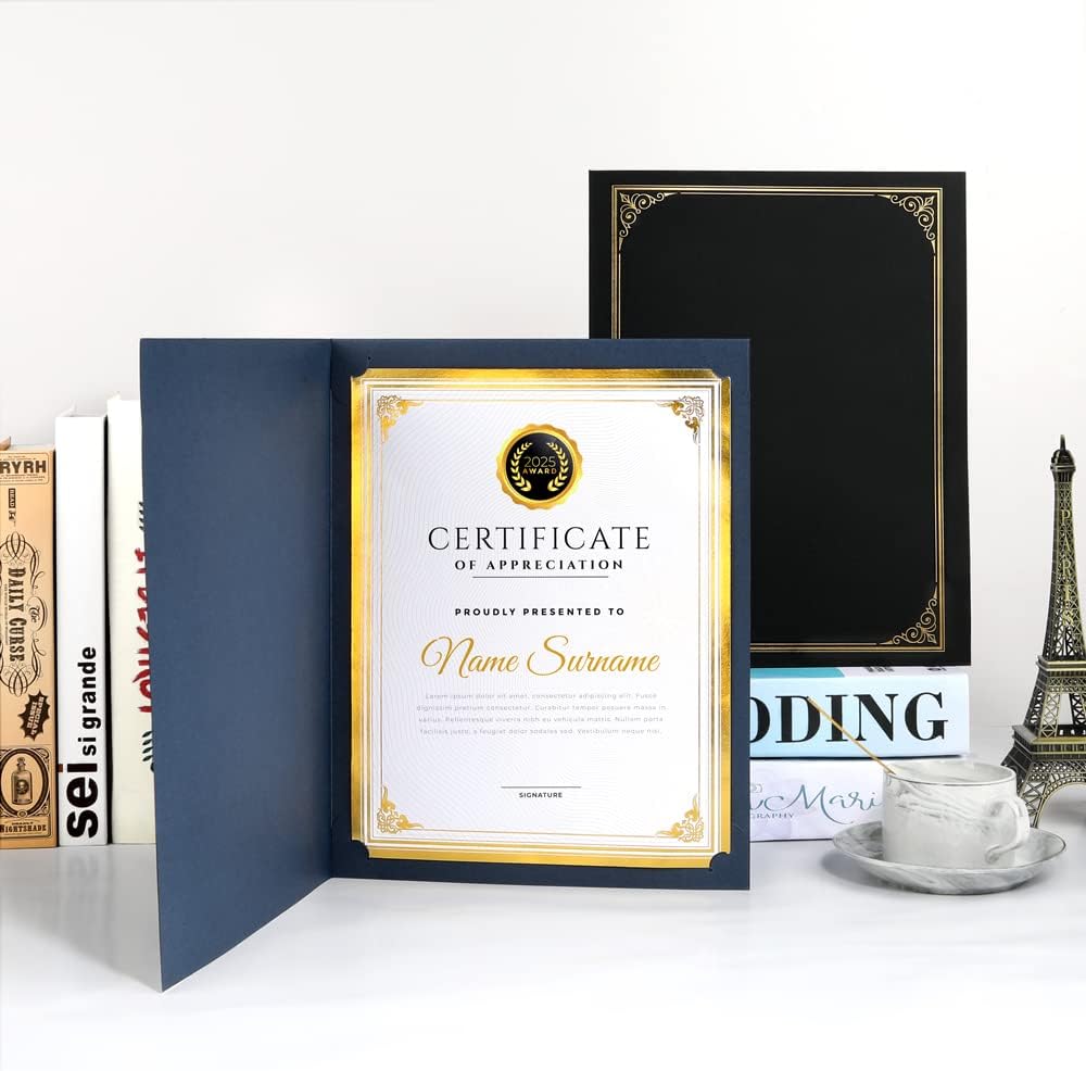 SUNEE Certificate Holders(Blue, 30 Packs, New Pattern), Diploma Covers Gold Foil Border, for Letter Size 8.5x11 Certificates, Cardstock, Document Papers