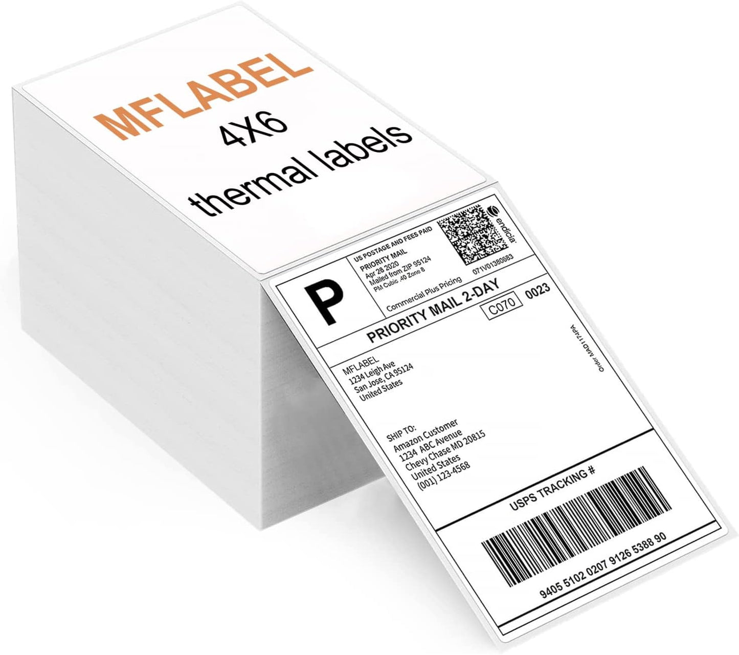 MFLABEL Fanfold 4" x 6" Direct Thermal Labels White Perforated Shipping Label,8 Stacks,Total 8000 Labels