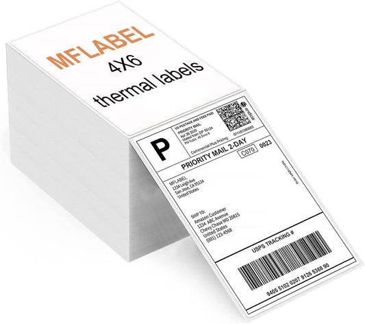 MFLABEL 4"x6" Fanfold Shipping Labels - 2000 Direct Thermal Labels (2 Stacks) for Rollo/Zebra Printers | Ultra-Strong Adhesive, Waterproof & Fade Proof | FedEx/USPS/UPS, Amazon FBA & Ebay Certified