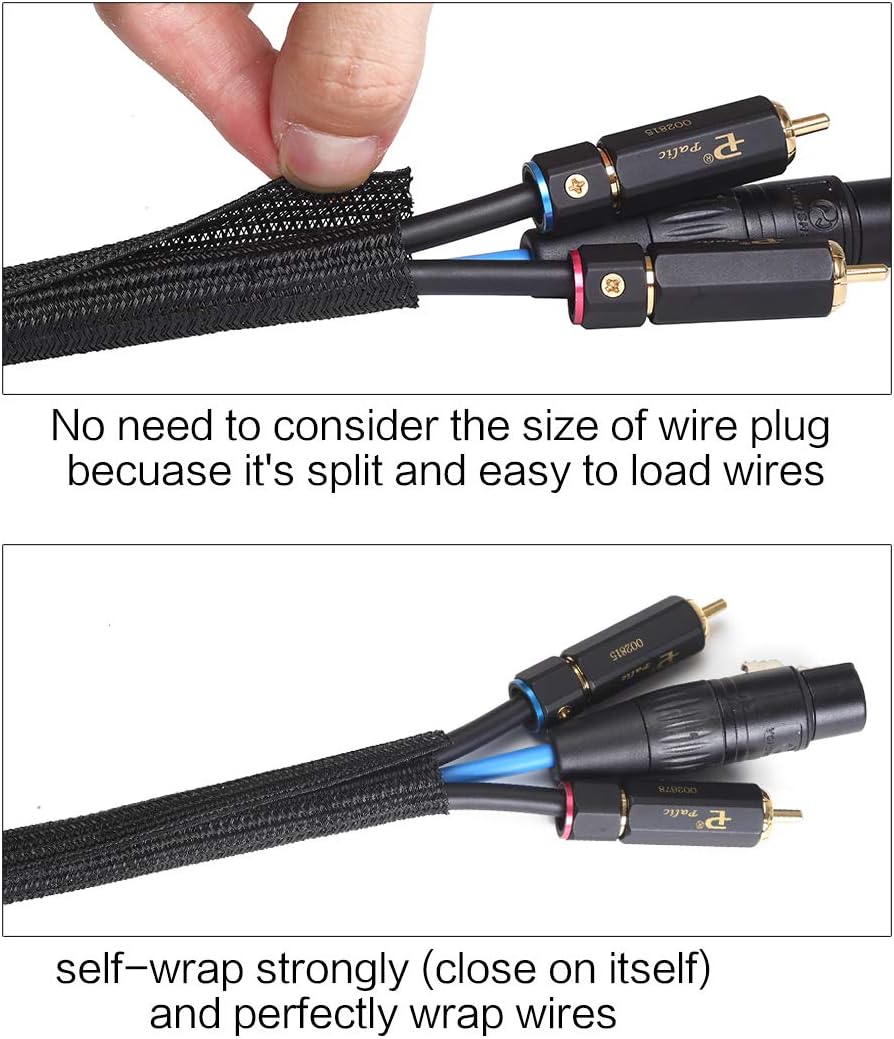 Alex Tech 20ft - 1.5 inch Cord Protector Wire Loom Tubing Cable Sleeve Split Sleeving for USB Cable Power Cord Audio Video Cable - Protect Cat from Chewing Cords - Black
