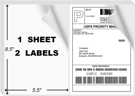 1000 Rounded Corner Half Sheet Labels, Self Adhesive Shipping Label for Laser and Ink Jet Printers, White Blank, 2 Labels Per Sheet (500 Sheet)