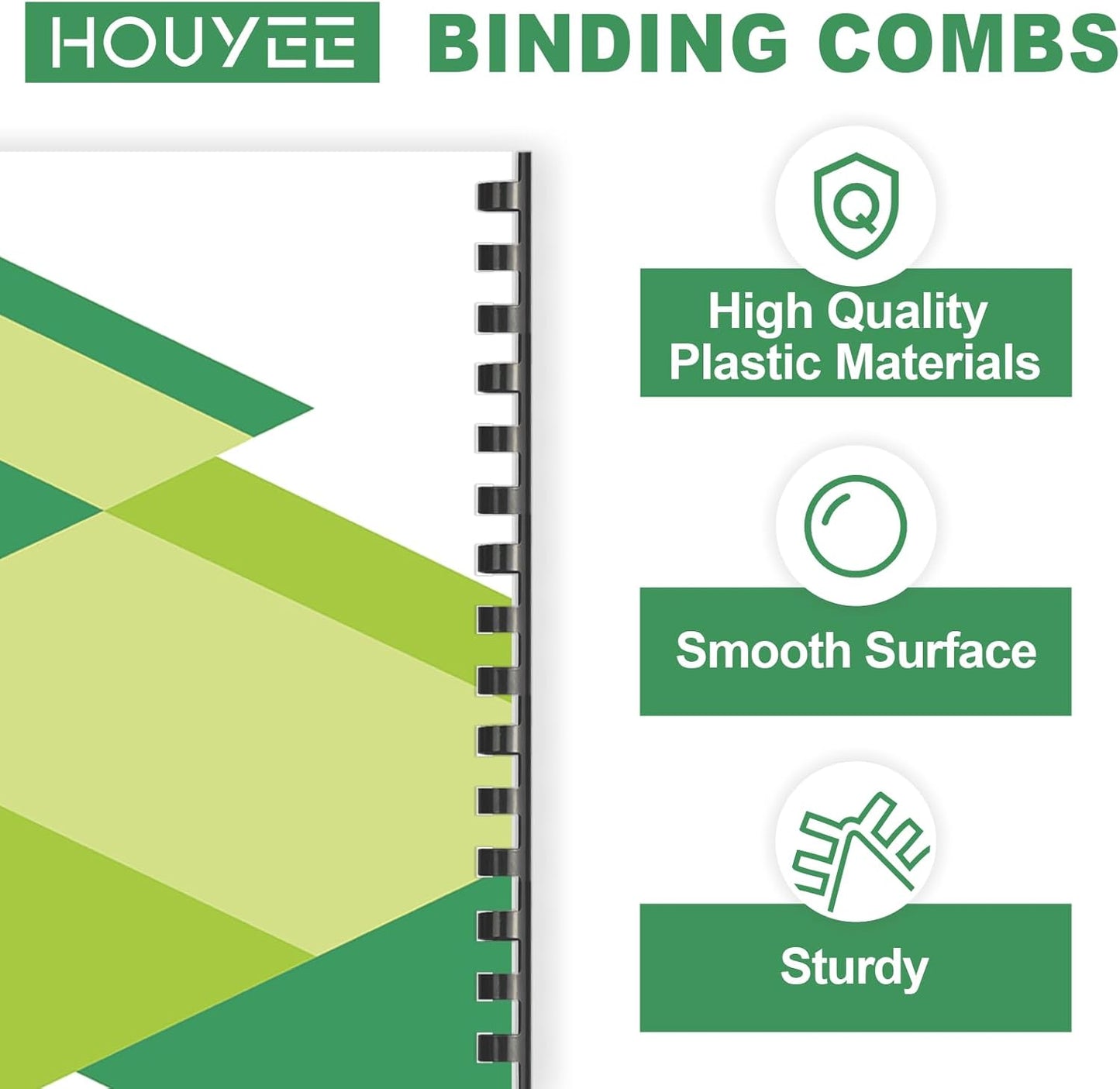 HOUYEE 5/8 Inch Plastic Binding Comb 19 Ring, 125 Sheet Capacity, Letter Size Black Comb Binding Spines (100 Pack)