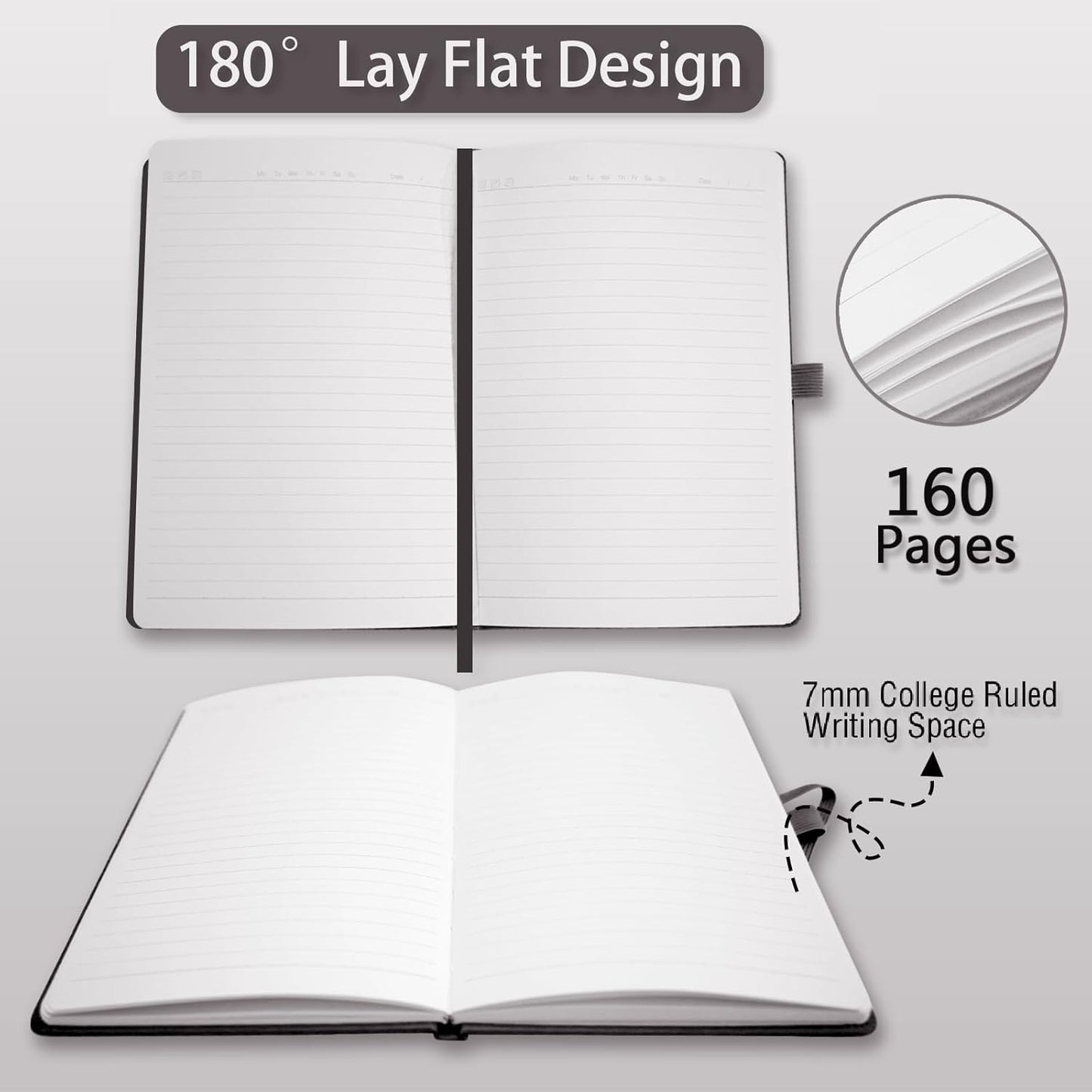Hardcover Notebooks, 6 Packs A5 Lined Journals Notebook for Writing 160 Pages, 8.2 x 5.5 inch, Black Classic Ruled Notebooks for College/Work/Travel (Black-6 Pack)