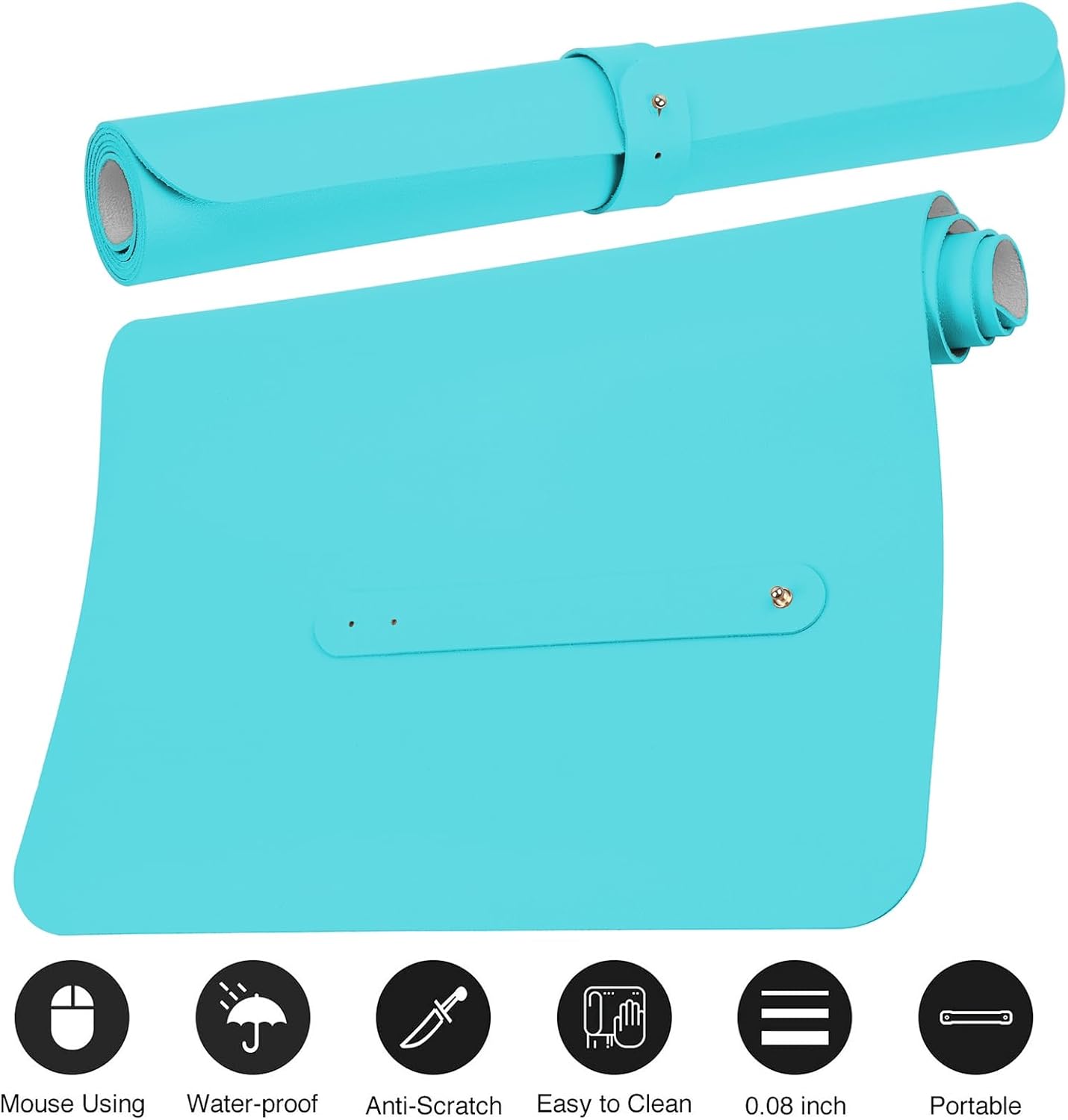 Boutilon Leather Desk Pad Protector,Non-Slip Mouse Pad,Laptop Desk Pad,Office Mouse Mat,Waterproof Leather Desk Blotter,Desk Writing Pad for Office and Home (S-Bright Blue,24"x 14")