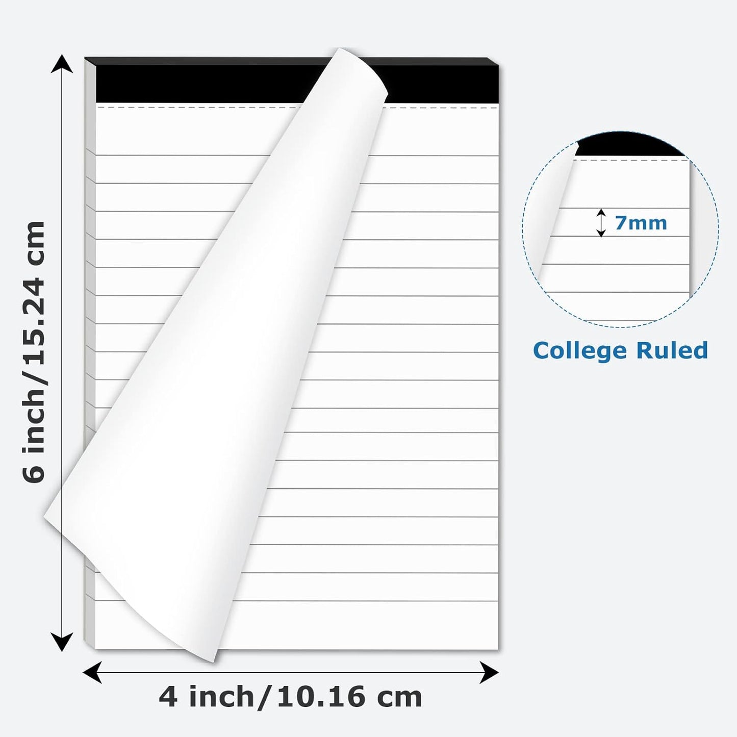 6 Pcs Perforated Note Pads College Ruled - 4" x 6" Inch Writing Notepad for Daily Planning - Perforated Small Notepads with 31 Sheets per Pad - Ruled Papers
