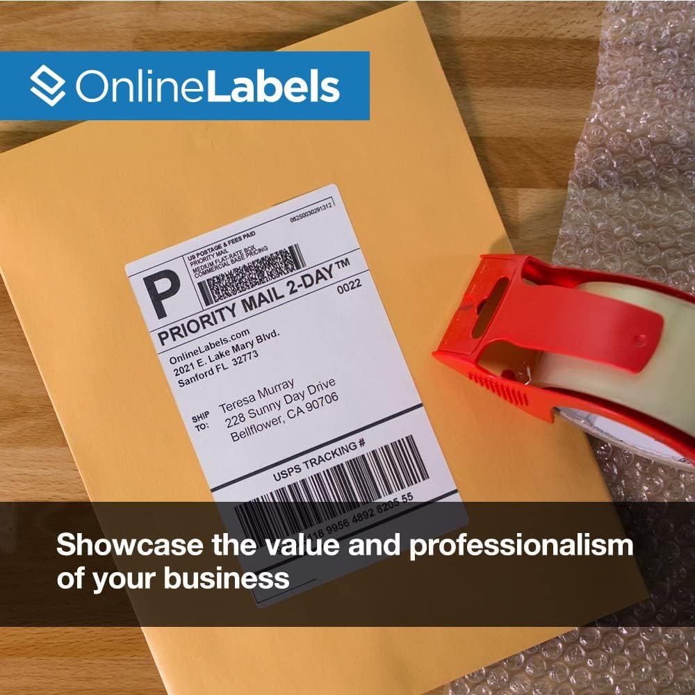 8.5 x 5.5 Half-Sheet Shipping Labels - Permanent, White Matte - for FBA, FedEx, UPS - Pack of 200 Labels, 100 Sheets - Inkjet/Laser Printers - Online Labels