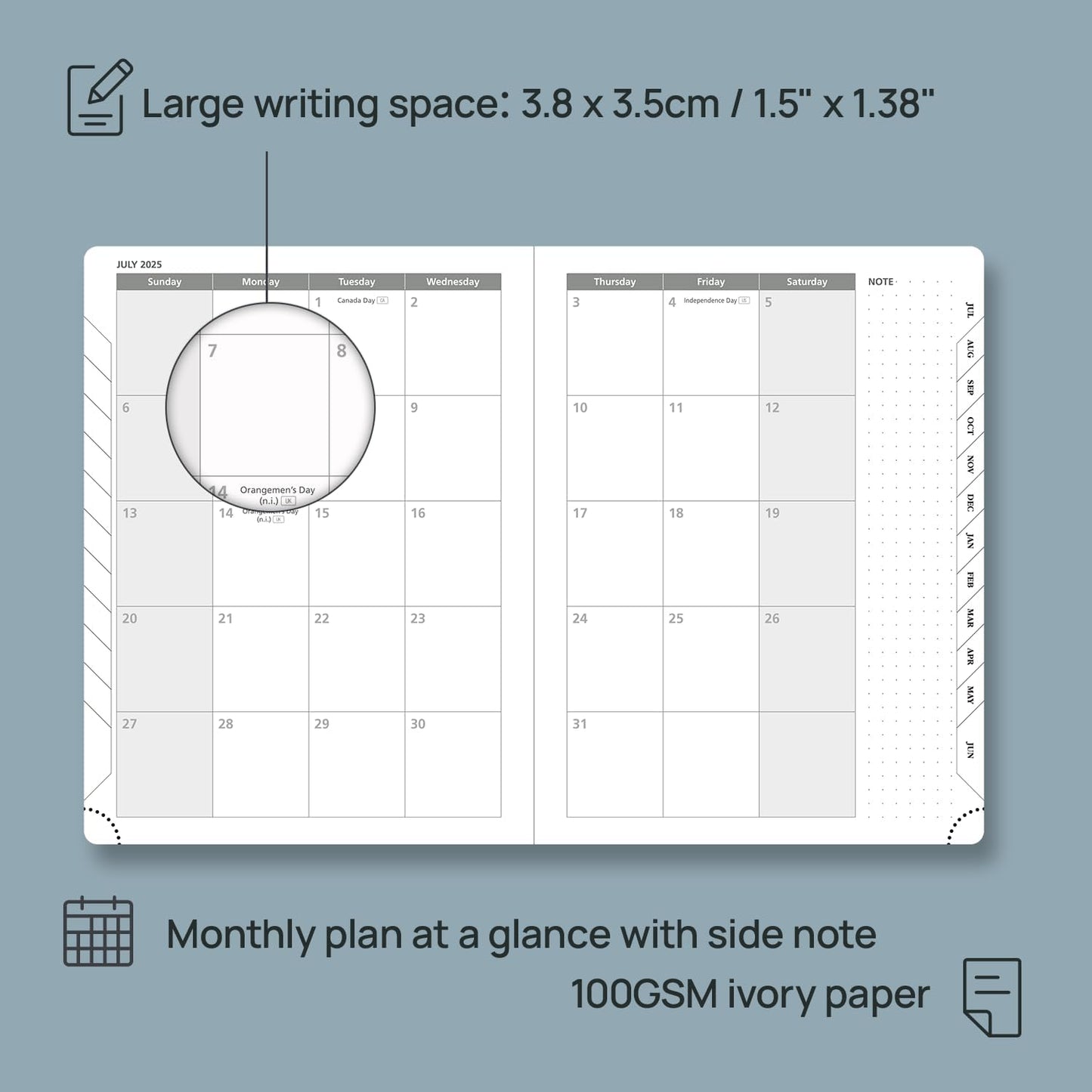 POPRUN Planner 2025-2026 (Medium 6.75''x 8.75''), Horizontal Weekly Notebook Jul.2025 - Jun.2026, Academic Appointment Book with Monthly Tabs, Leather Hardcover, Inner Pocket, 100 GSM - Navy Blue