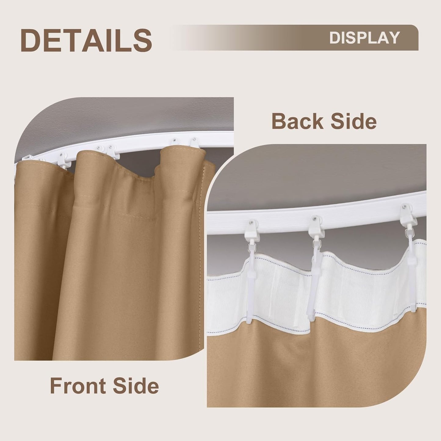 Room Divider Curtains & Flexible Bendable Tracks Set,Privacy Dividers Ceiling Track Curtain Window Blackout Curtains for Living Room Bedroom (W180 × H96 in 1 Panel Khaki Drape & White Rail)