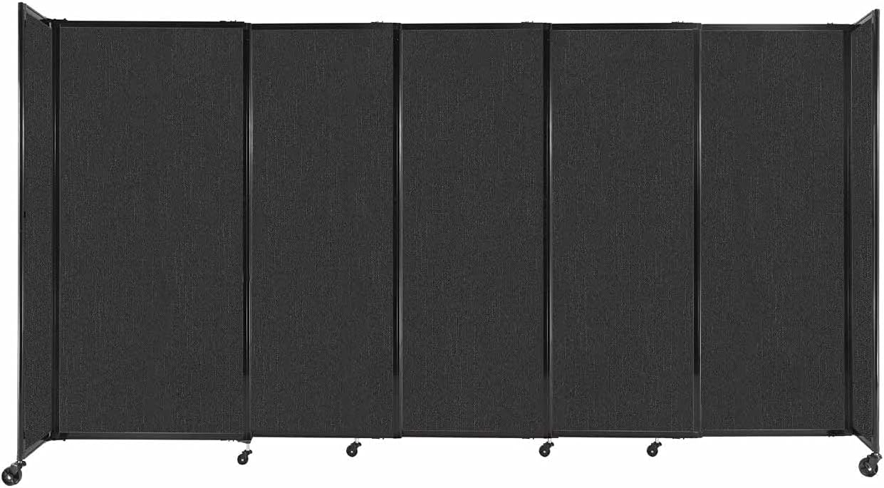Versare Straightwall Sliding Portable Wall Partition | Freestanding Office Dividers | Locking Wheels | Temporary Room Separator | 11'3'' Wide x 6' Tall Black Fabric Panels