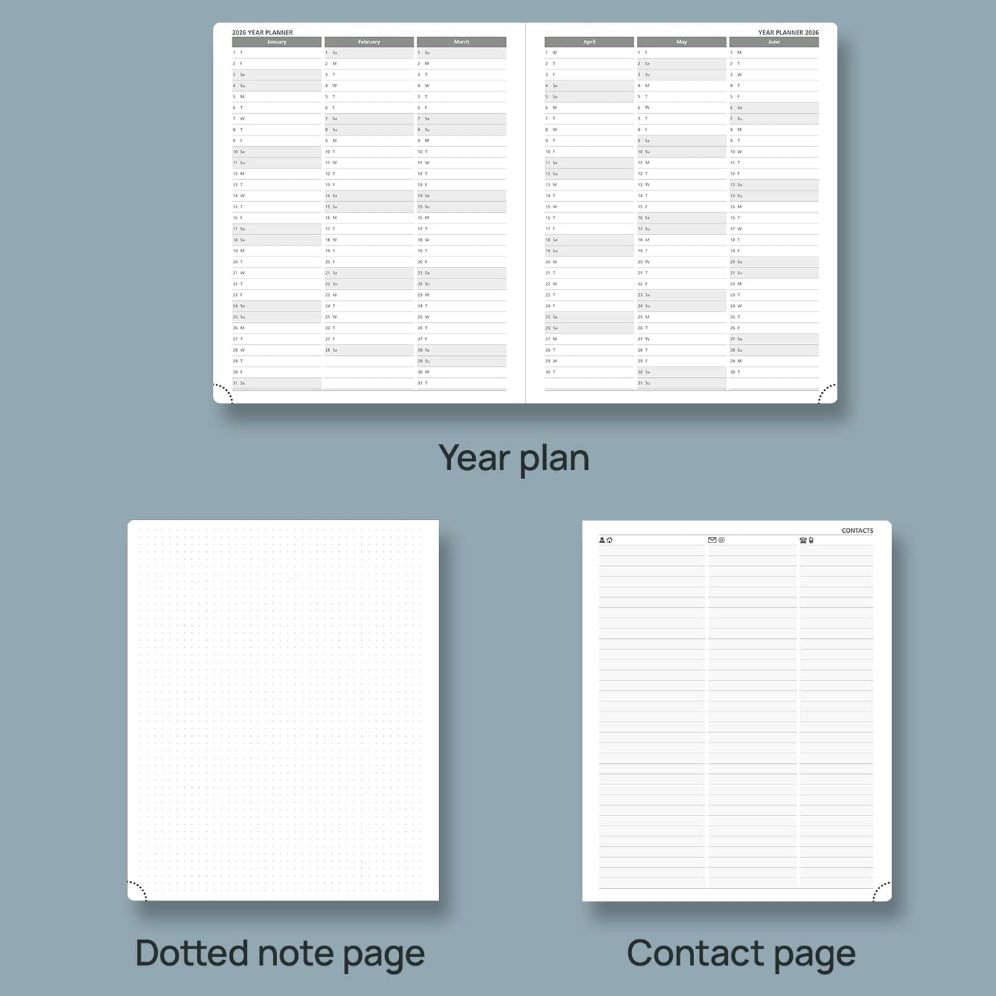 POPRUN Weekly Planner 2026 Calendar (Large 8.5" x 10.5") 12 Months Notebook with Horizontal Layout, Leather Hardcover, Inner Pocket, 100GSM Thick Paper, Pen Holder - Army Green