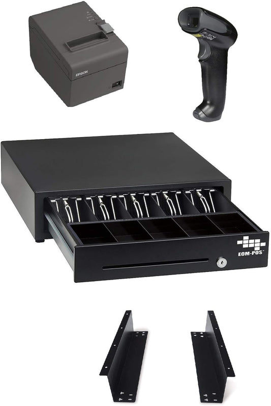 Hardware Bundle for Square - Cash Drawer, Mounting Brackets, Thermal Receipt Printer, Barcode Scanner [Compatible with Square Stand and Square Register]