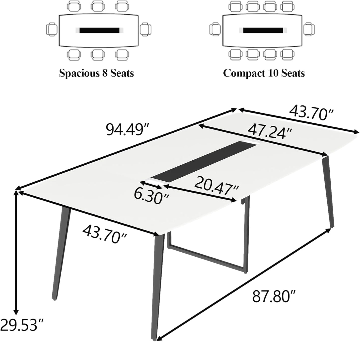 Loomie 8FT Conference Table, 94.49" L x 47.24" W x 29.53" H Meeting Seminar Table with Grommet, Large Boat Shaped Computer Desk, Boardroom Desk for Office Meeting Conference Room,White