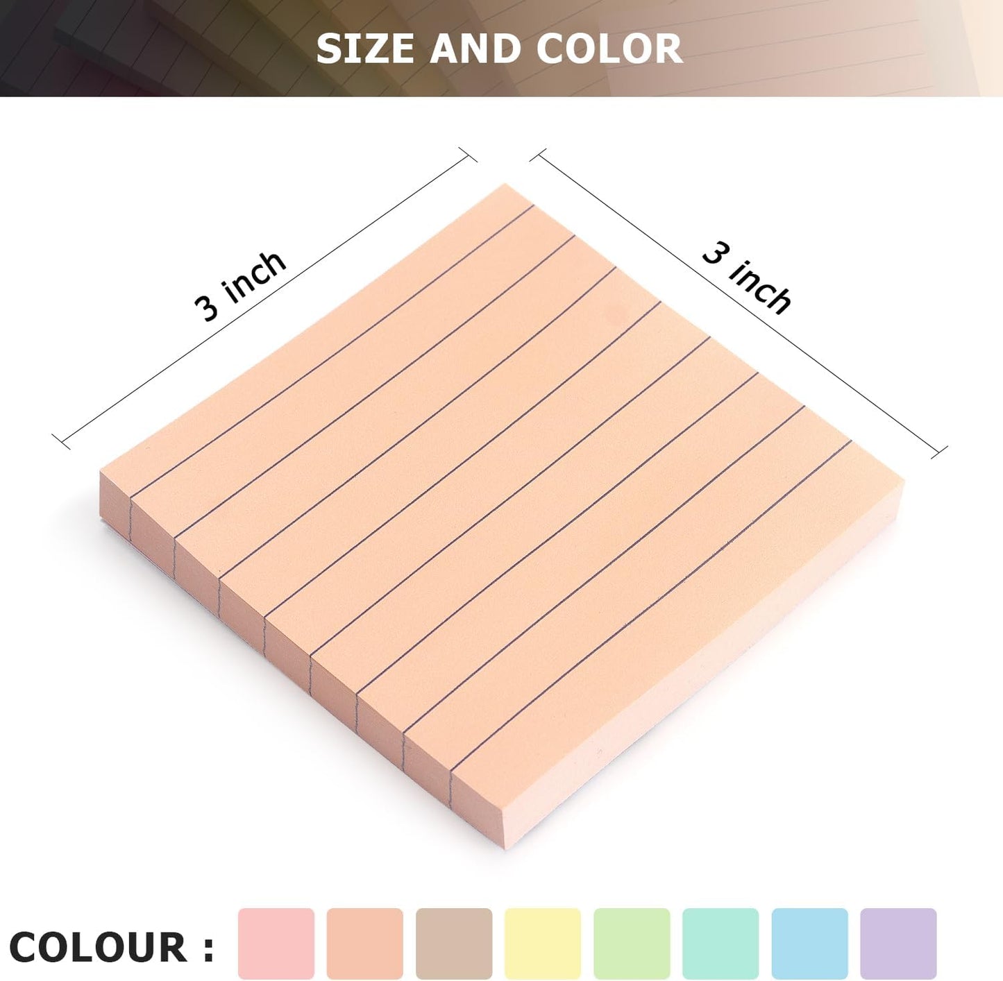 Lined Sticky Notes 3x3 Inch, 8 Pack, Light Colors, Premium Self-Adhesive Notepads, 640 Sheets, for Office, School & Home Use, Easy to Use, Reusable & Removable