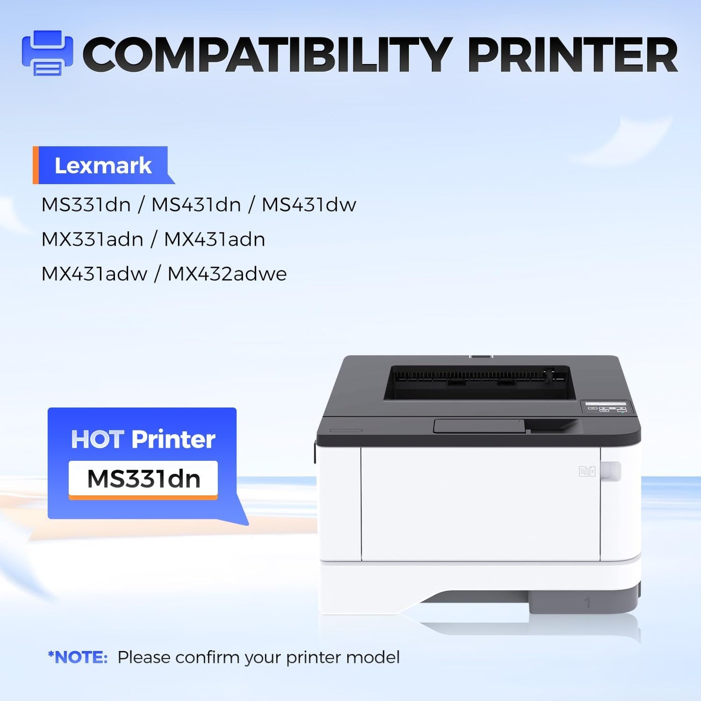 55B1X00 Black Extra High Yield Toner Cartridge Replacement for Lexmark 55B1X00 Toner Compatible for Lexmark MS331 MS431 MX331 MX431 MS431dn MS331dn MS431dw MX331adn MX431adn MX431adw MX432adwe Printer