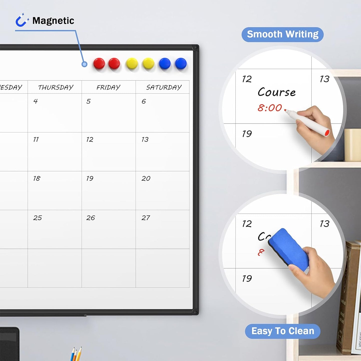 Magnetic Dry Erase Whiteboard 36 x 24 Inch - Small White Board, Black Aluminum Frame Wall-Mounted, Magnetic Eraser, 2 Pen, Detachable Marker Tray, 6 Magnets for Office, School