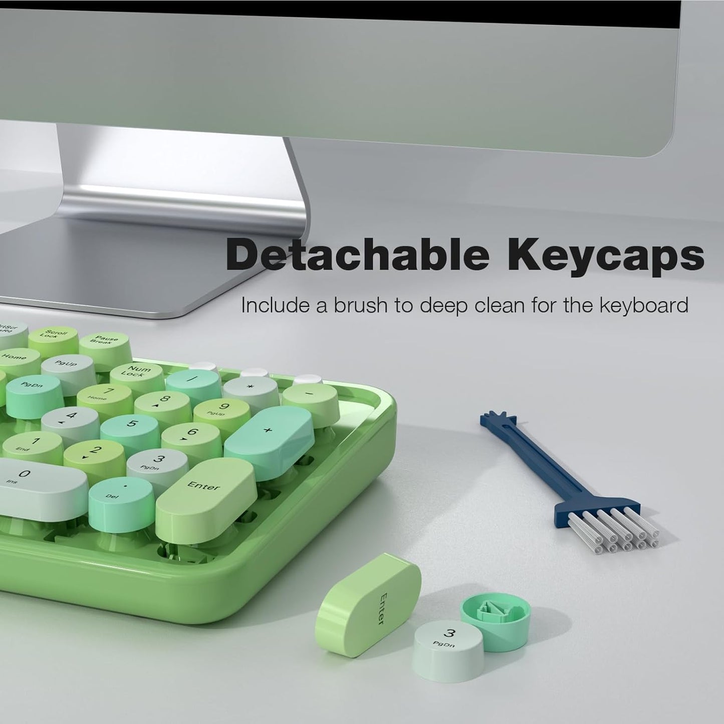 Wireless Keyboard and Mouse Combo, 104 Keys Full-Sized 2.4 GHz Round Keycap Colorful Keyboards, USB Receiver Plug and Play, for Windows, PC, Laptop, Desktop (Green Colorful)