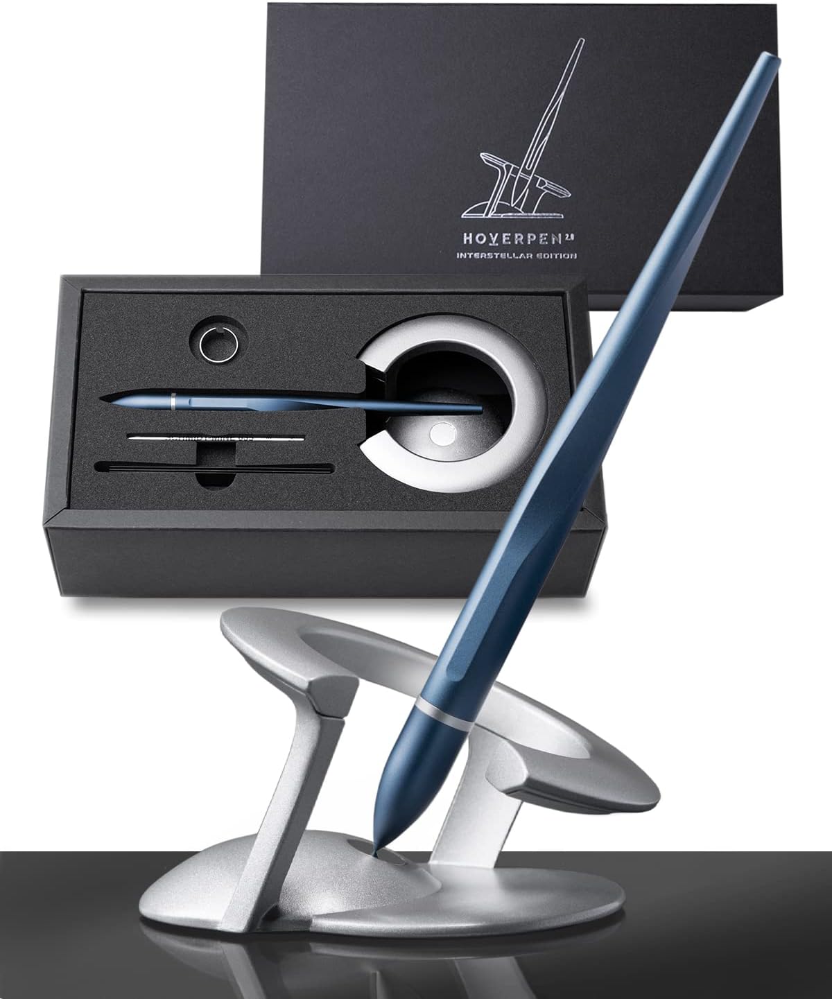 novium Hoverpen Interstellar - Futuristic Luxury Pen Made With Aerospace Alloys, Unique Aesthetic, Free Spinning Executive Pen, Gifts for Men & Women (Neptune Blue)