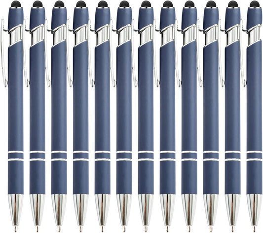 PASISIBICK 12 Pieces Blue Ballpoint Pen with Stylus Tip, 2 in 1 Stylus Stylish Pen, Premium Metal Stylus Pen for Touch Screens, Black Ink, 1.0 mm Medium Point.(12 PCS Blue)