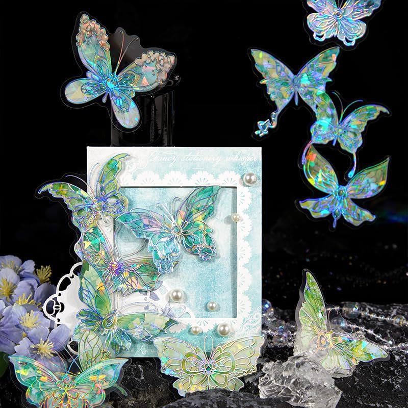 Alideco 120pcs Scrapbook Stickers Shell Light Butterfly PET Waterproof Scrapbooking Junk Journal Crafts Embelishment Decoration Diary Stickers (beikeguanghudie)