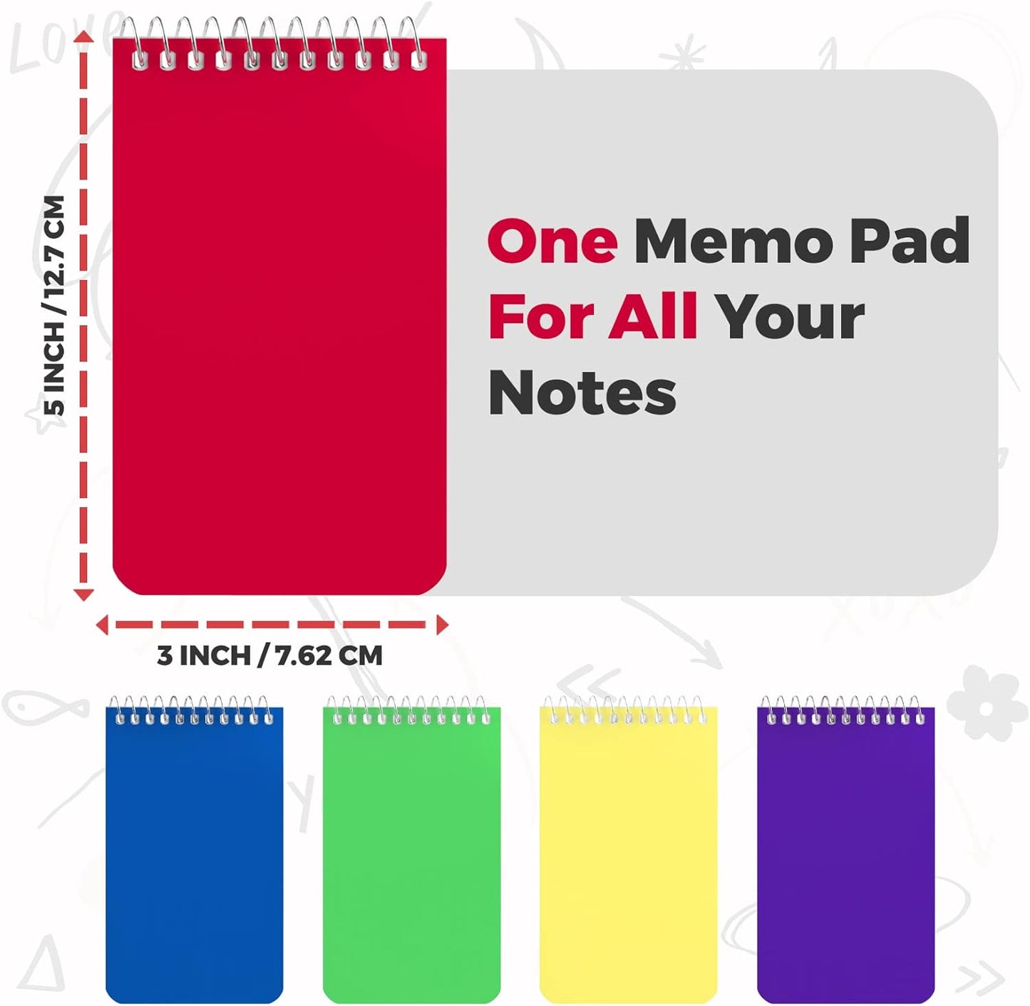 Small Notebooks, Spiral Notepads 3x5" - (Pack of 10) Pocket Notebook, Memo Pads For Home, Office, College, School - Lined College Ruled Paper - 5 Colored Notebooks, 75 Sheets Per Notebook