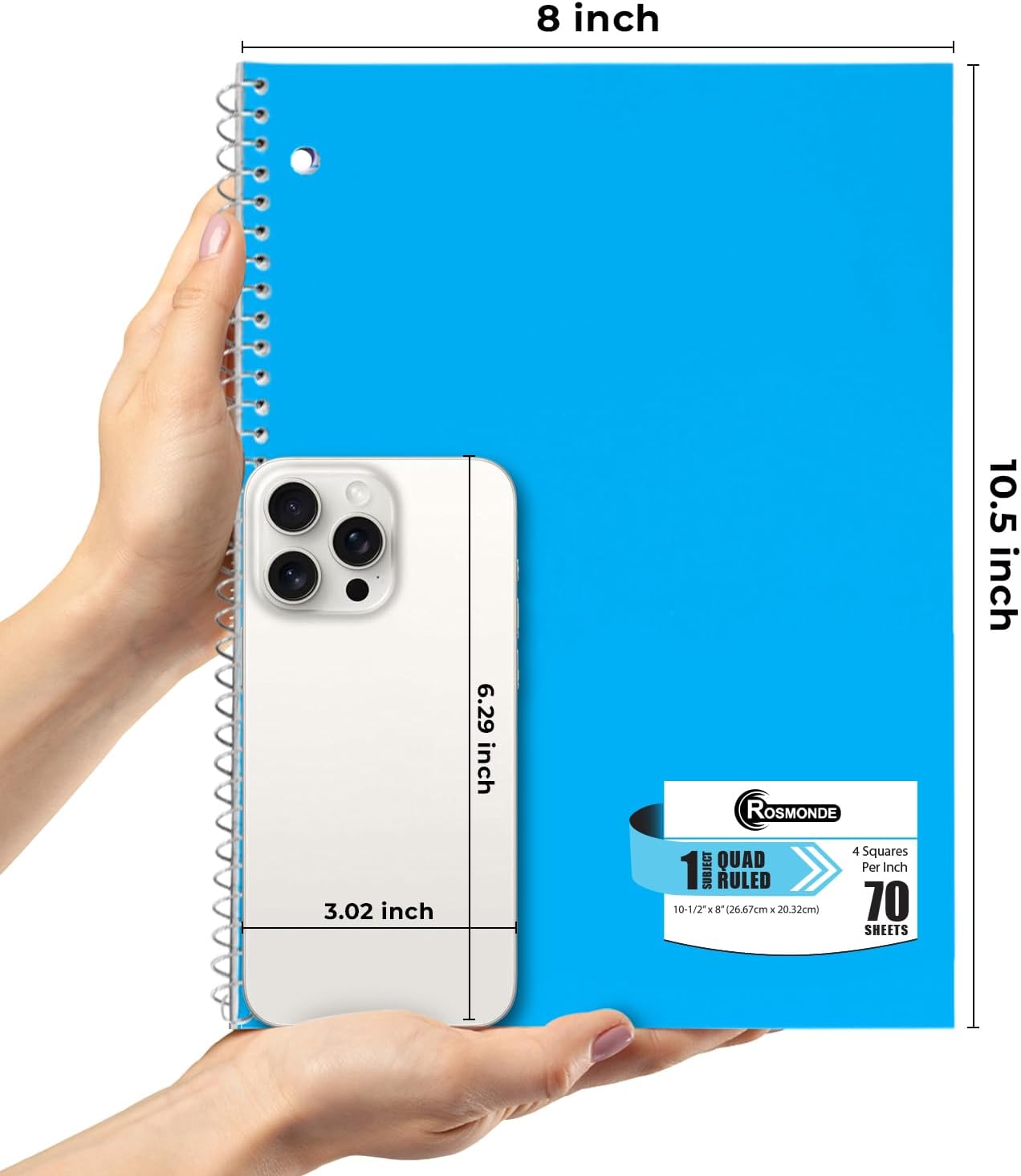1 Subject Graph Paper Spiral Notebook, 24 Pack, 70 Sheets (140 Pages), 8 x 10-1/2" Bulk 4x4 Spiral Bound Grid Notebooks, 3 Hole Punched Single Subject Quad Ruled Spiral Notebooks for School