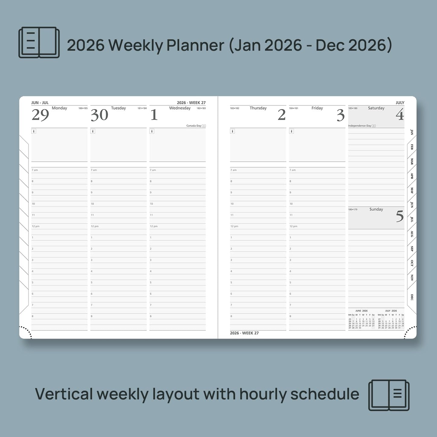 POPRUN 2026 Planner (Large - 8.5'' x 10.5'') - 2026 Weekly Calendar (Jan. 2026 - Dec. 2026) with Hourly Time Slots, Weekly/Monthly Appointment Book for Time Management - Leather Soft Cover - Green