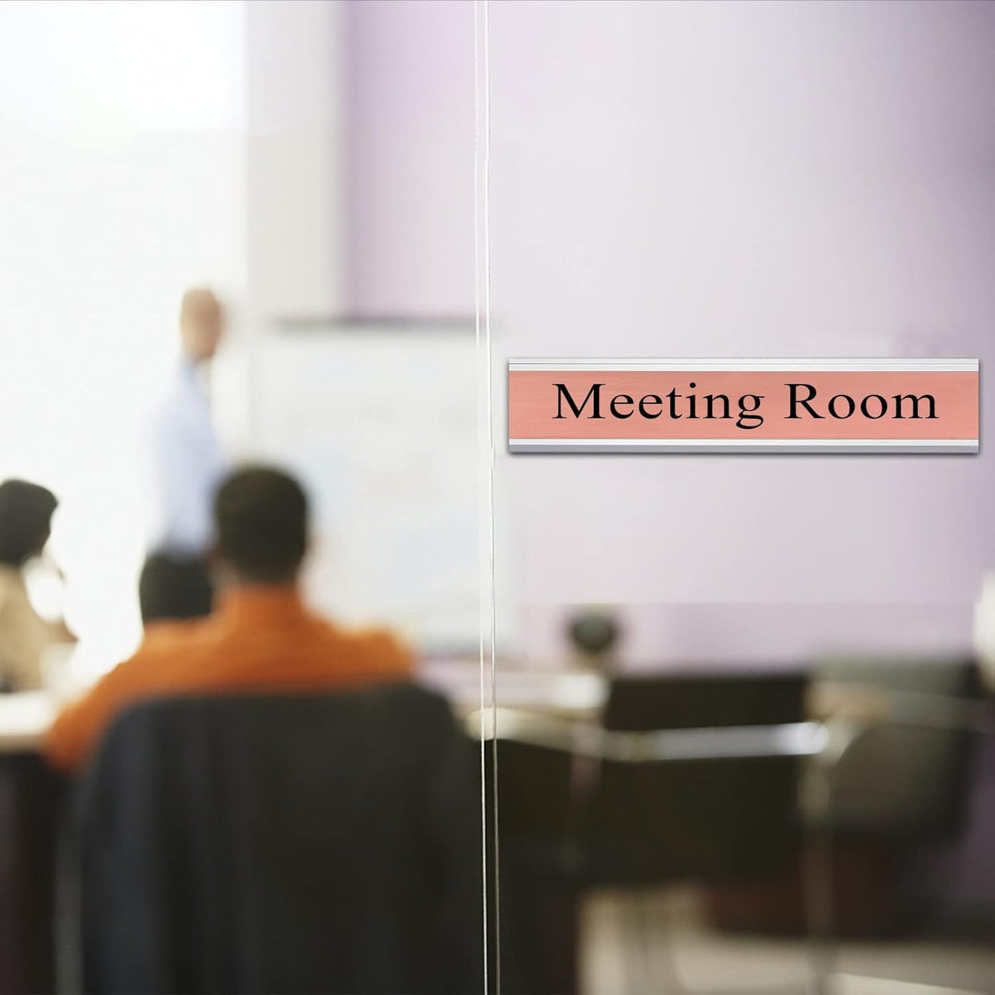 5 Pack Aluminum Wall or Door Name Plate Holder, Wall Mount Office Door Sign Holder with Double Sided Tape, for Business Department, Meeting Room, Room Number (Silver, 1.5" x 8")